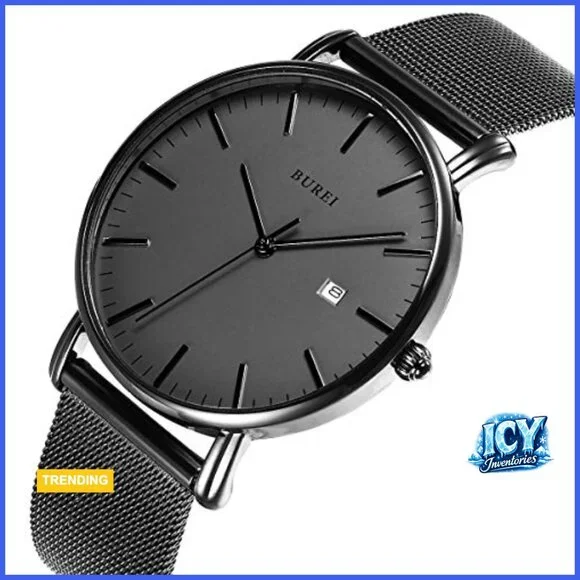 Minimalist Analog Quartz Watch with Stainless Steel Mesh Band
